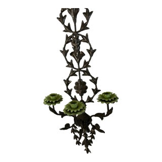 Antique Wrought Iron and Tole Wall Sconce For Sale