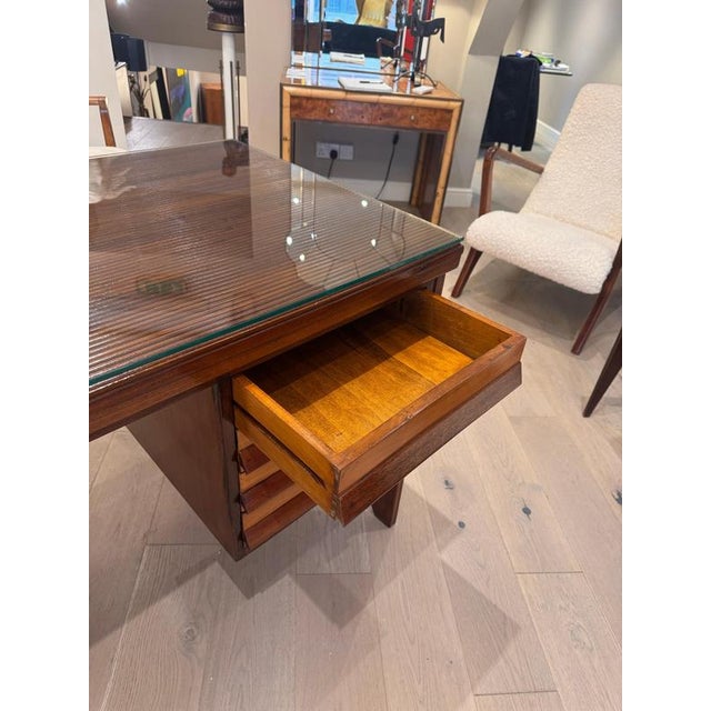 Geometric Four Drawers Writing Desk attributed to Silvio Cavatorta, 1950s For Sale - Image 4 of 8