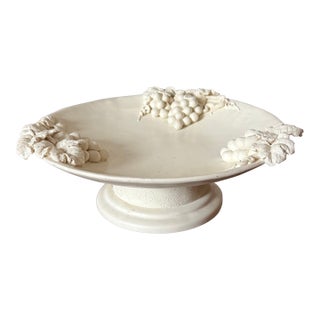 Vintage Italian Dessert or Fruit Pedestal Stand Cream Ceramic Pottery For Sale
