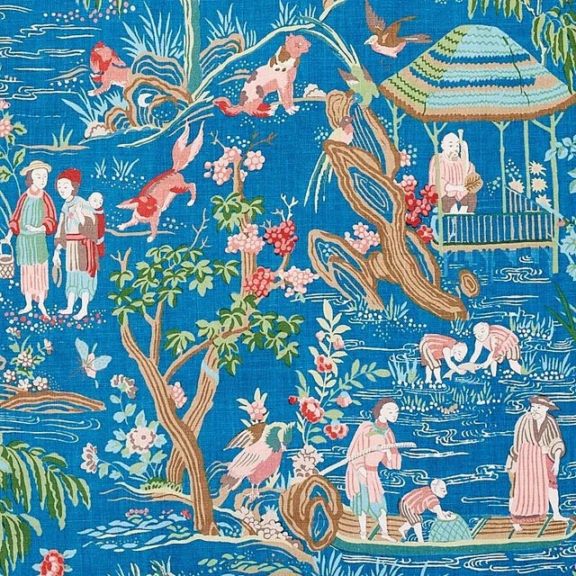 Schumacher Schumacher Yangtze River Fabric in Peacock For Sale - Image 4 of 4