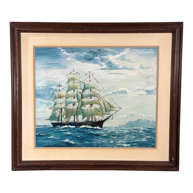 Vintage Nautical Oil Painting of Tall Ship Under Full Sail by Michael Costello of Provincetown For Sale