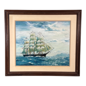 Vintage Nautical Oil Painting of Tall Ship Under Full Sail by Michael Costello of Provincetown