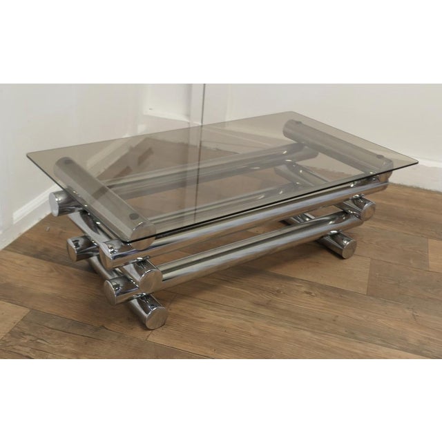 Mid-Century Italian Crome and Smoked Glass Coffee Cocktail Table, 1970s For Sale - Image 7 of 9