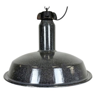 Large Industrial Grey Enamel Factory Lamp with Cast Iron Top from Elektrosvit, 1960s For Sale
