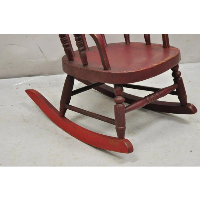 Antique American Primitive Spindle Back Small Child's Rocker Rocking Chair For Sale In Philadelphia - Image 6 of 12