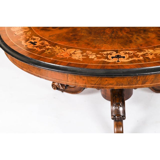 Antique Victorian Burr Walnut and Floral Marquetry Loo Table, 1800s For Sale - Image 9 of 16