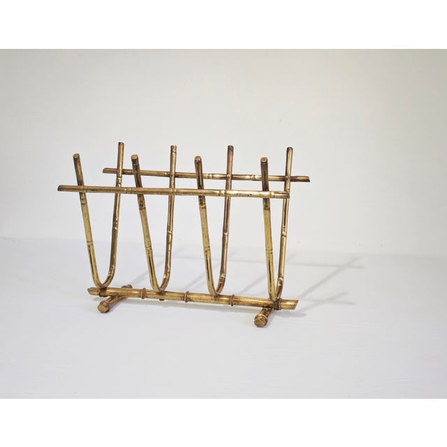 Mid-Century Modern Bamboo-Effect Brass Magazine Rack, Italy, 1970s For Sale - Image 12 of 14
