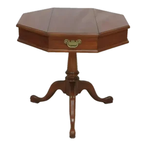 1970s Henkel Harris Jefferson Black Cherry Octagon Flip Top Pedestal Center Side Table