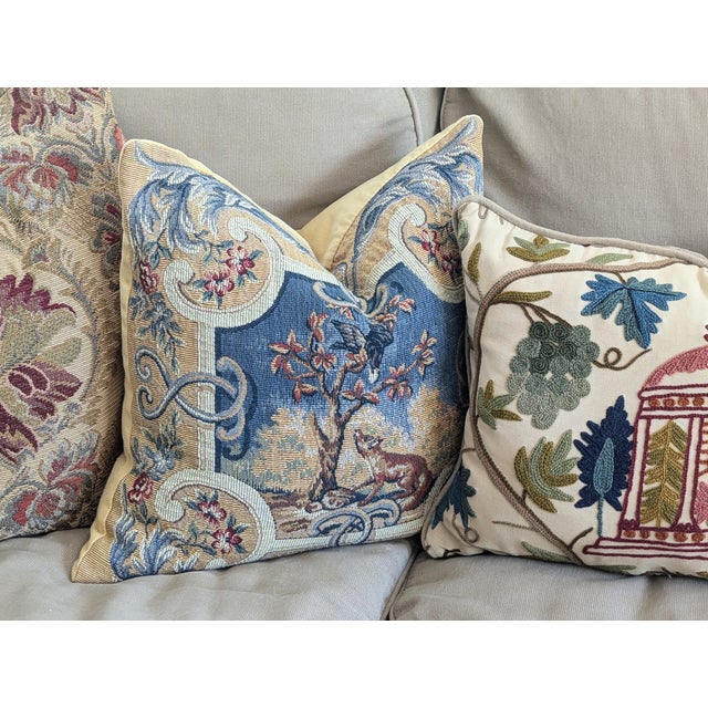 Textile Vintage French Neoclassical Aubusson Jacquard Tapestry Pillows- A Pair For Sale - Image 7 of 16
