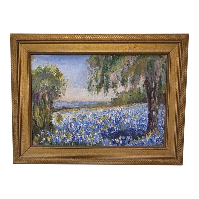 Antique Texas Bluebonnet Painting For Sale