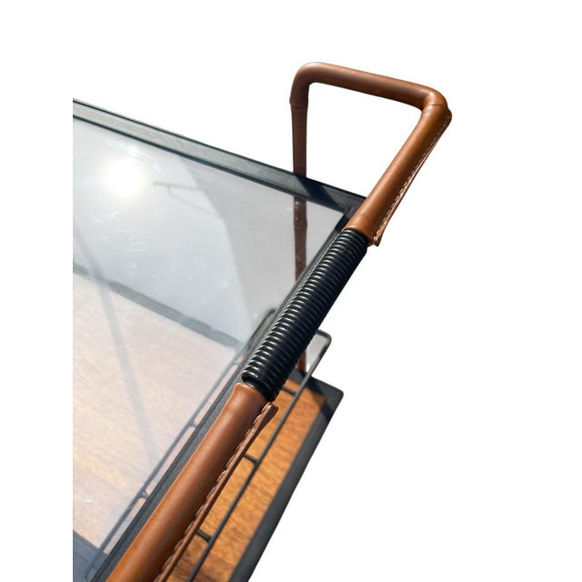 Black Stitched Leather Trolley by Jacques Adnet, 1950s For Sale - Image 8 of 13
