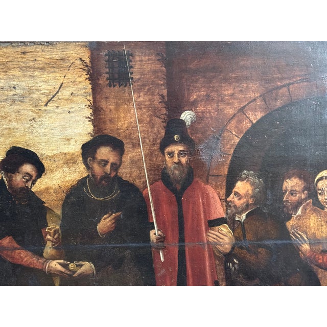 The betrayal of Judas for 30 pieces of silver, 16th century painting, scene painted on two reinforced oak panels on the...