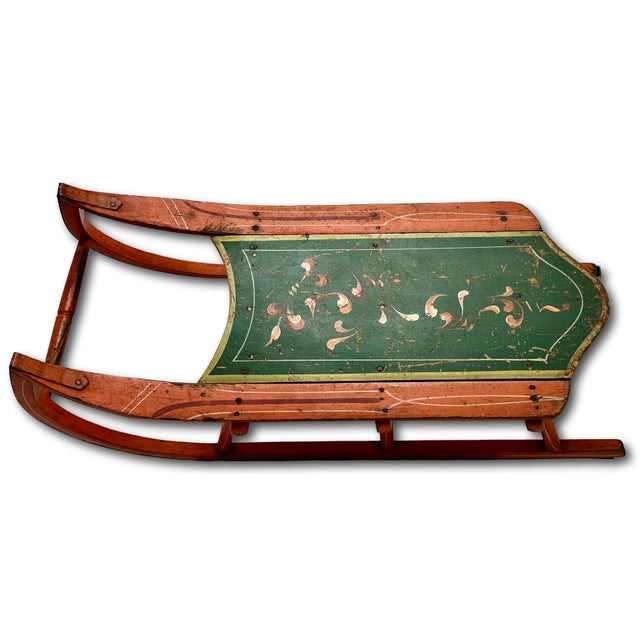 Outstanding Antique American Victorian Childs Snow Sled With Beautiful Original Hand Painted Features - Circa 1870s For Sale - Image 14 of 18
