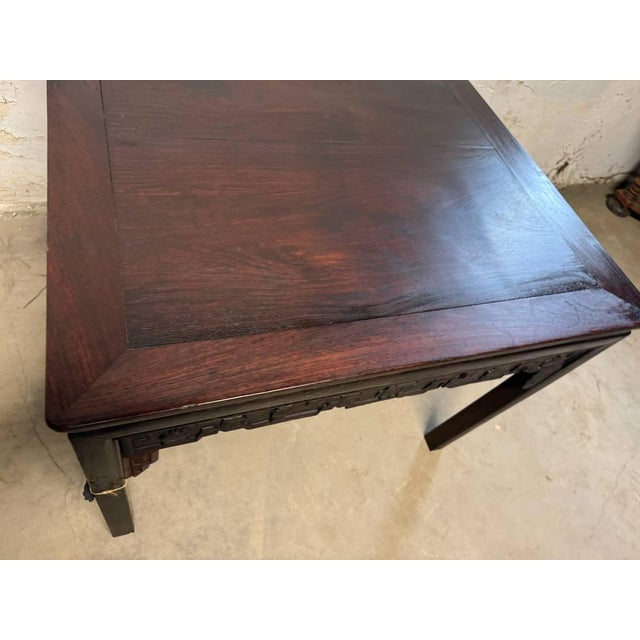 Antique Chinoiserie Style Hand Carved Rosewood Square Center Card Dining Table. For Sale - Image 13 of 13