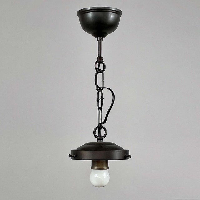 Art Deco Dark Cream Marbled Opaline & Bronzed Pendant with Tassel, Germany, 1930s For Sale - Image 9 of 17