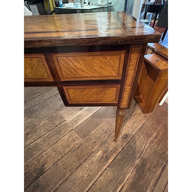 Brown Neoclassical Mixed Wood Marquetry Italian Antique Writing Desk For Sale - Image 8 of 14