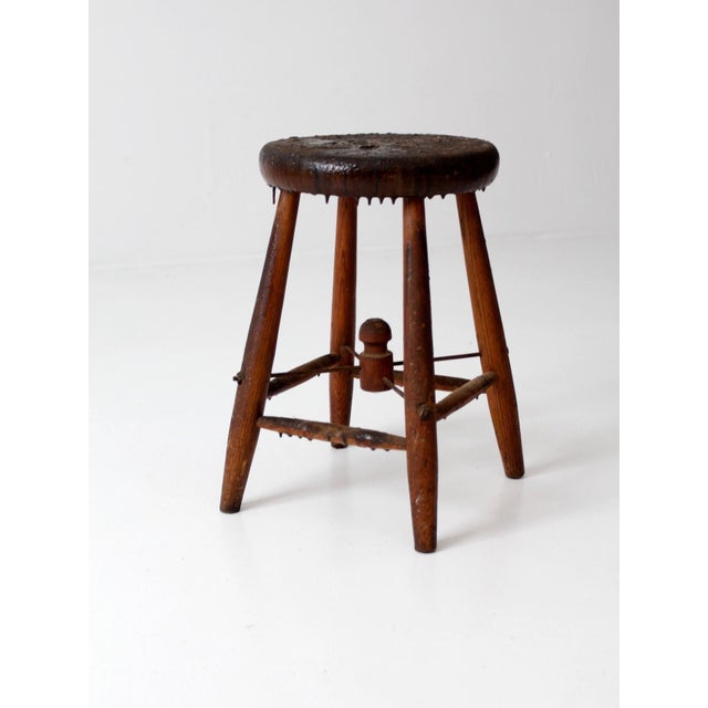 Wood Antique Primitive Wood Stool For Sale - Image 7 of 12