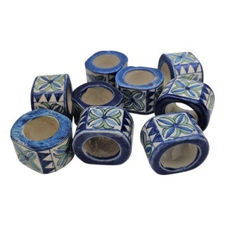 Mexican Talavera Hand-Painted Pottery Napkin Rings Set of 9 2" For Sale