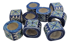 Mexican Talavera Hand-Painted Pottery Napkin Rings Set of 9 2"