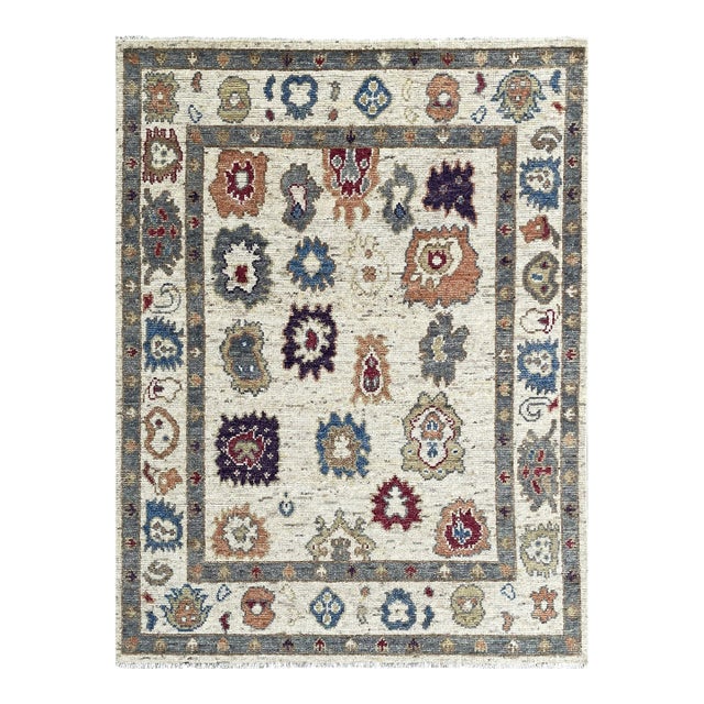 9x12 Sumptuous Fiona Ivory Abstract Floral Geometric Handknotted Wool Carpet Rug For Sale