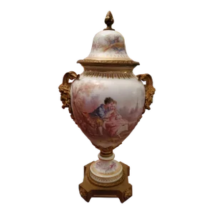 Antique Signed Sevres French Urn Gilt Bronze Cream Color