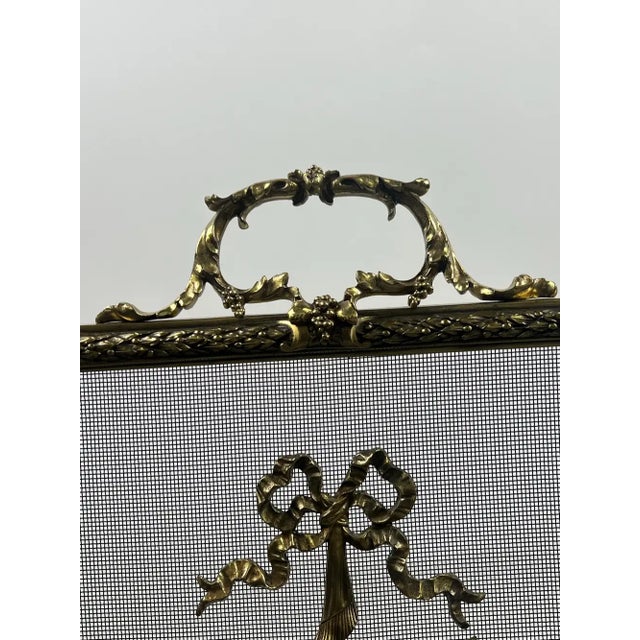 Brass Antique French Art Nouveau Brass Firescreen With Floral & Ribbon Bouquet For Sale - Image 8 of 12