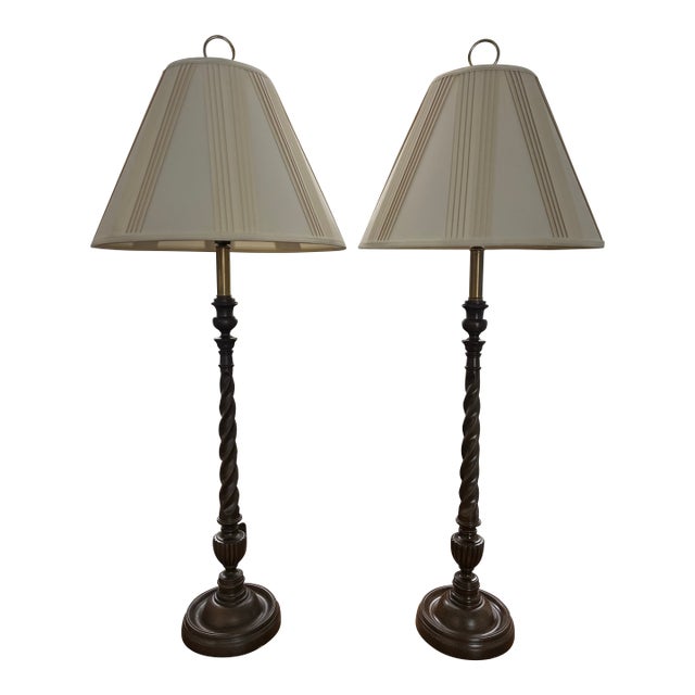 Mid Twentieth Century Extra Tall Barley Twist Buffet Lamps - a Pair For Sale