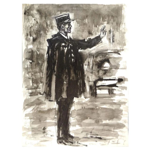 1950s Policeman - Original Tempera and Watercolor by J.L. Rey Vila 1950s For Sale - Image 5 of 5