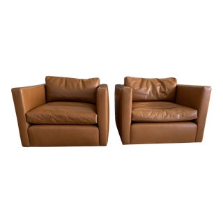 Pair of Leather Club Swivel Chairs For Sale
