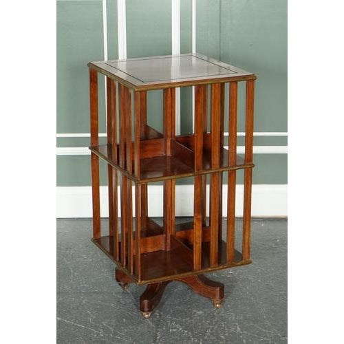 Restored French polished French Military Campaign Brass Inlaid Revolving Bookcase. Exquisite mahogany with brass inlaid...