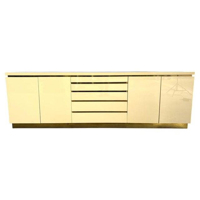 Vintage Lacquer and Brass Credenza by Jean Claude Mahey, 1970s For Sale - Image 9 of 9