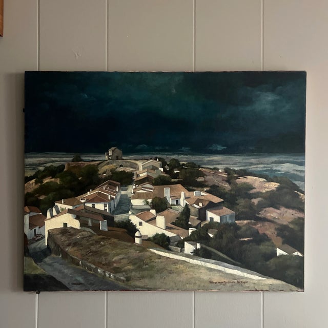 Blue Giclee Print of Mid 20th Century Realist Acrylic Painting by Tony Trezza of a Village Near Portimao, Portugal For Sale - Image 8 of 8