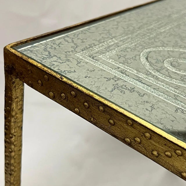 Mid-Century Modern Gilt Bronze Coffee Table with Engraved Glass Top For Sale - Image 4 of 12