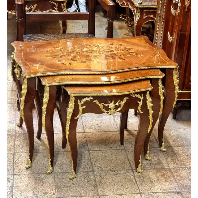 Rococo Rococo Style Nesting Tables – Set of 3 With Gold Leaf Accents For Sale - Image 3 of 4
