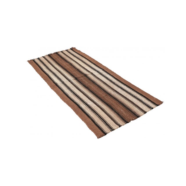 Mid-Century Modern Striped Vintage Brown Kilim Rug - 2`9″ X 6`0″ For Sale - Image 3 of 6