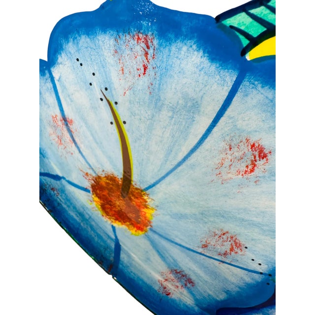 Wood Vintage Colorful Hand-Painted Hibiscus Wood Tray For Sale - Image 7 of 9