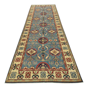 Kazak Runner 5’6” X 14’8” Blue Wool Traditional Hand-Knotted Oriental Rug