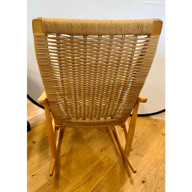 Tan Mid Century Hans Wegner Style Corded Rope Rocking Chair For Sale - Image 8 of 8
