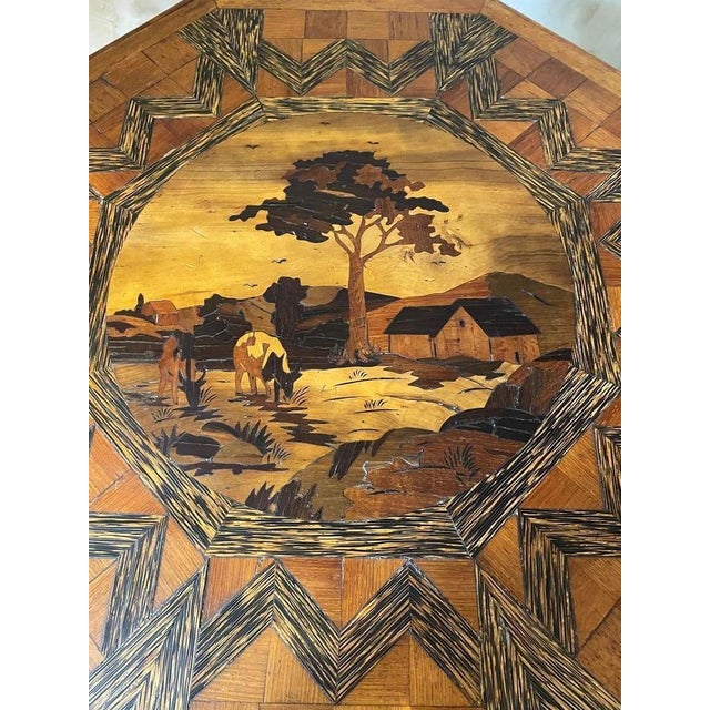 French Oak Marquetry Table, 1920s For Sale - Image 15 of 17