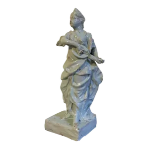 Antique 18th Century Italian Doccia Faience Figure of a Classical Robed Lady Playing the Mandolin