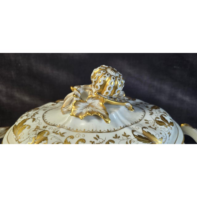 Covered Tureen with Stand in Porcelain with Gilded Vegetal Decoration from Le Tallec, Paris, France, 1960s For Sale - Image 10 of 16