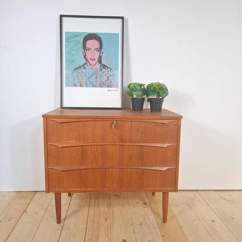 Small Vintage Three-Drawer Chest Mid-Century Scandinavian Teak Design, 1960s For Sale - Image 4 of 8