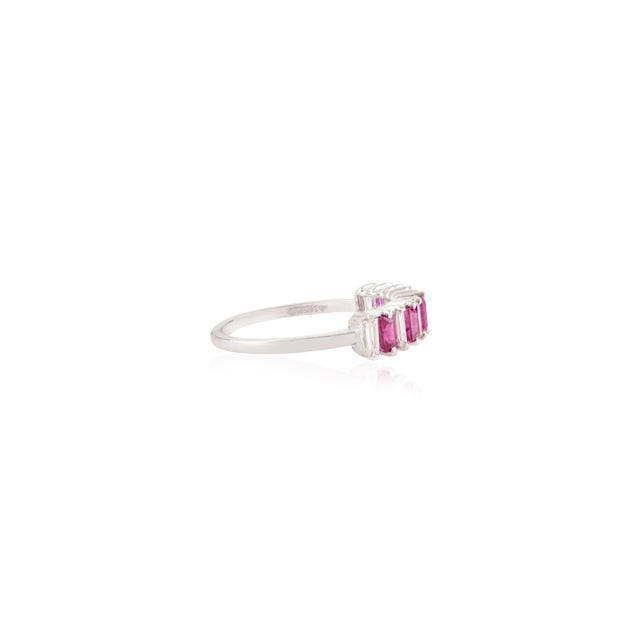Not Yet Made - Made To Order Prong Set Alternating Ruby & Diamond Baguette Band Ring Size 7 in 14k White Gold For Sale - Image 5 of 13