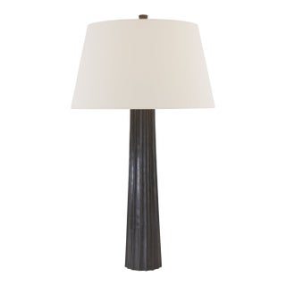 Chapman & Myers by Visual Comfort Signature Fluted Spire Large Table Lamp in Aged Iron with Linen Shade For Sale