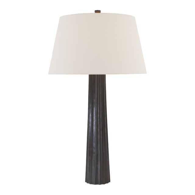 Chapman & Myers by Visual Comfort Signature Fluted Spire Large Table Lamp in Aged Iron with Linen Shade For Sale