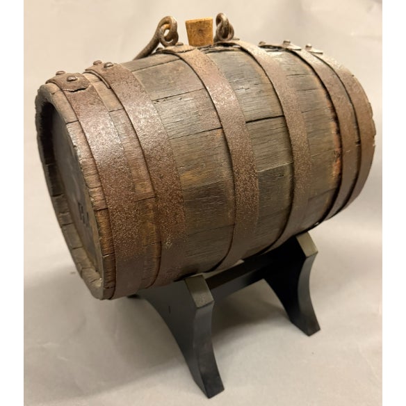 Brown 19th Century French Oak Wine or Cognac Travel Cask on Custom Ebonized Stand, Circa 1860 For Sale - Image 8 of 8