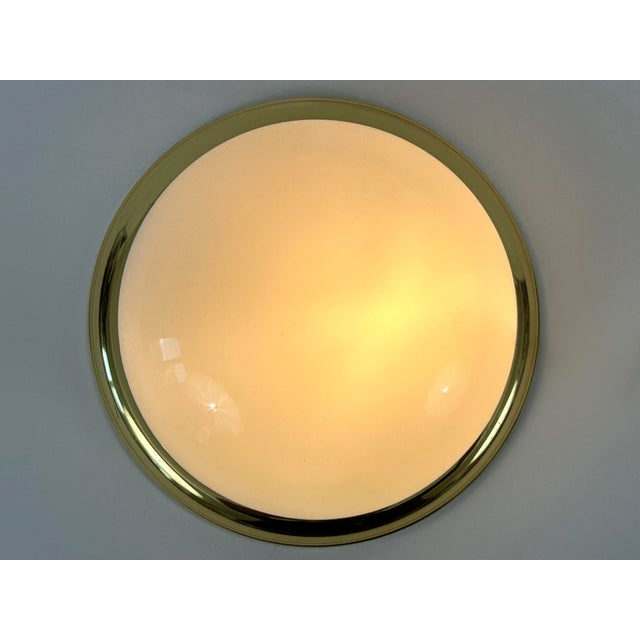 Metal Vintage Brass and Opaline Glass Flush Mount, Germany, 1970 For Sale - Image 7 of 18