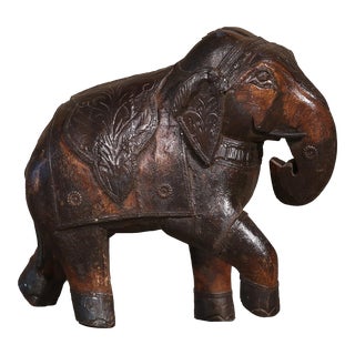 Vintage Solid Wood Handmade Elephant Statue For Sale
