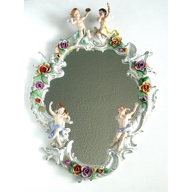 Mid-Century Modern Baroque Style Putti Porcelain Mirror from PMP Plaue Schierholz, 1950s For Sale - Image 3 of 10