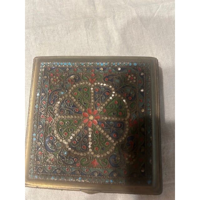 Exceptional antique Russian silver and cloisonné enamel decorative box or cigarette case featuring intricate hand-applied...